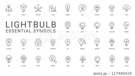 lightbulb classic essential symbols line icon set 127480420