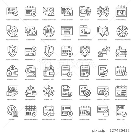payment statuses set line icons, success failure pending, bank renew refund 127480432