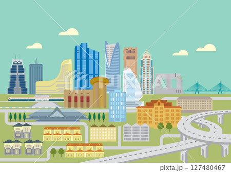 Modern Bangkok of Thailand Cityscape Illustration with Diverse Architecture 127480467