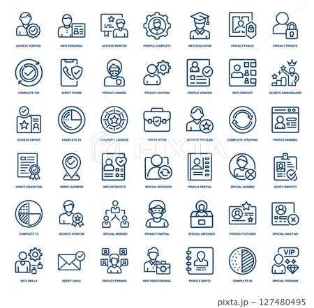 profile completion states line icons, growth retention success satisfaction 127480495