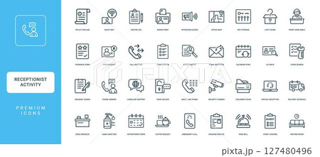 receptionists role modern office setting collection linear icons 127480496