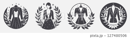 set slow fashion template design woman clothes leaves, illustration clothing responsible fashion conscious 127480506