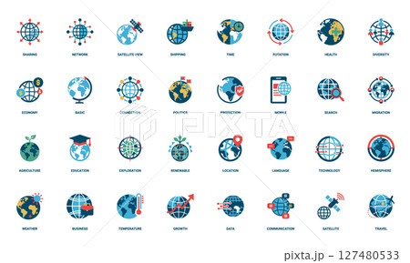 world globe essential basic icon set flat, language location exploration 127480533
