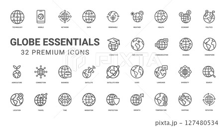 set premium icons globe essentials, satellite business basic view 127480534
