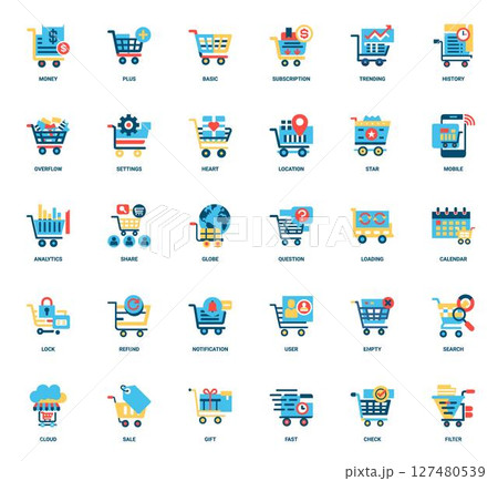 shopping cart icon set essential elements, notification mobile money lock 127480539
