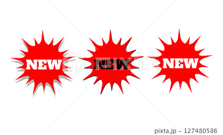 Red New badge collection, red promo tags, sale stickers emblem, NEW sales promotion bubble, promotion sale badge icon or starburst sticker, label badge sticker sale with inscription NEW for promotions 127480586