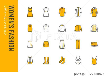 レディースファッションのシンプルな線画アイコン レディースファッションのシンプルな線画アイコン 127480873