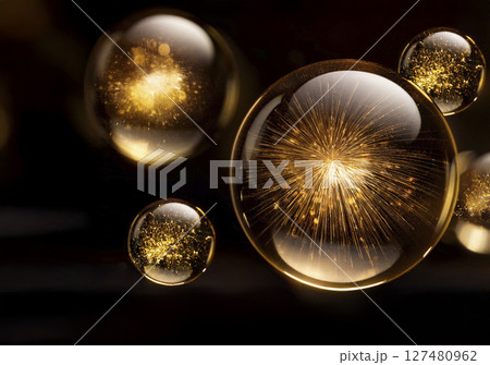球体の液体の中でエネルギーが光る　背景黒色 127480962