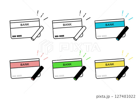 様々な配色が施された通帳と印鑑のアイコンセット 127481022