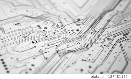 An ultra-realistic 4K technical sketch of a circuit board viewed from above, drawn with drafting pencil precision. Generative AI 127481185