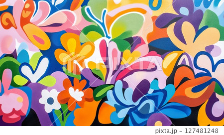 Colorful abstract flower shapes with bold design and vibrant patterns. 127481248