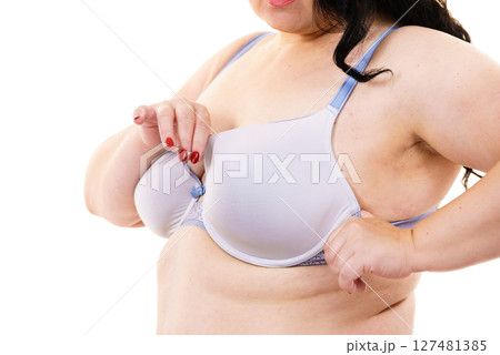 Woman big breast wearing bra Woman big breast wearing bra 127481385