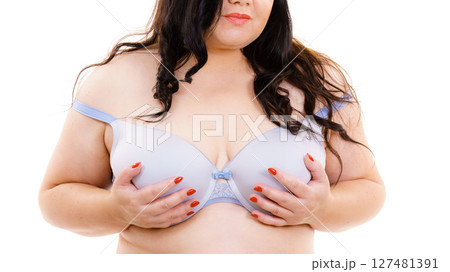 Woman big breast wearing bra 127481391