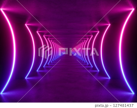 colorful modern lighting with interior empty space, 3d rendering sci-fi concept 127481437