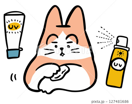 日焼け止めを塗るねこ 127481686