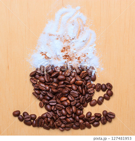 Coffee cup made from roasted beans Coffee cup made from roasted beans 127481953