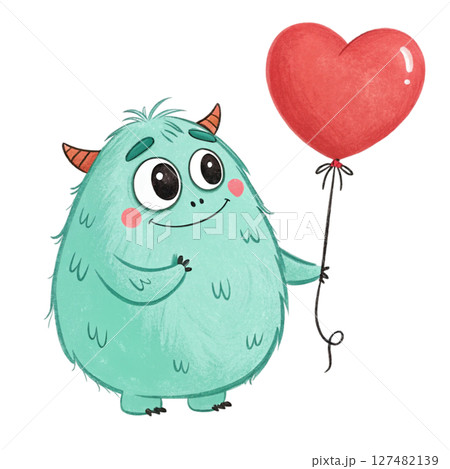 Monster Kawaii Cute Holding a Heart Balloon Monster Kawaii Cute Holding a Heart Balloon 127482139