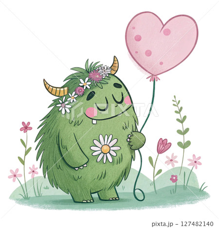Monster Kawaii Cute Holding a Heart Balloon Monster Kawaii Cute Holding a Heart Balloon 127482140