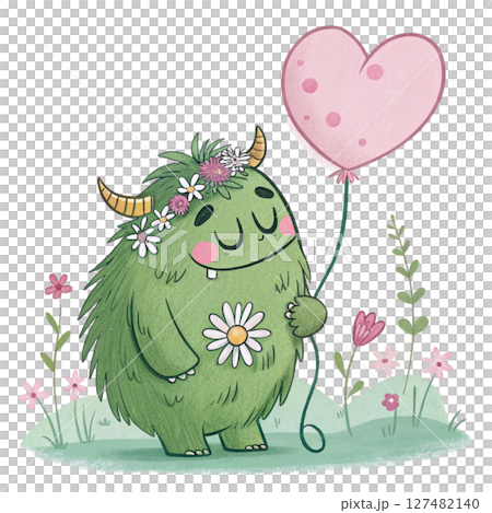 Monster Kawaii Cute Holding a Heart Balloon Monster Kawaii Cute Holding a Heart Balloon 127482140