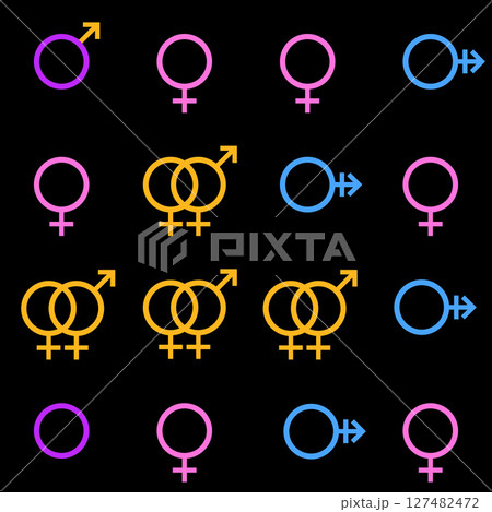 LGBT seamless pattern of male and female simbols. Mars and Venus icons. LGBT seamless pattern of male and female simbols. Mars and Venus icons. 127482472