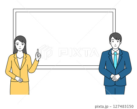 ホワイトボードで説明するビジネスマン_ベクターイラスト 127483150