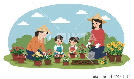 家族みんなでガーデニング！緑を育む楽しい時間 127483194