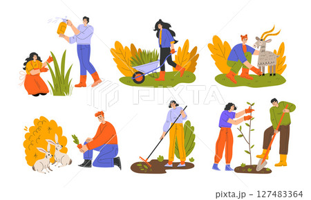 Participating in Engaging and Enjoyable Gardening Activities, as well as Hobbyist Scenes 127483364