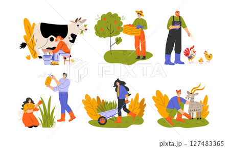 Rural Farming Activities Engaging with Various Livestock and Growing Crops for Sustainability 127483365