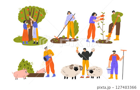 Farmers are actively engaged in a wide range of various agricultural activities and practices 127483366