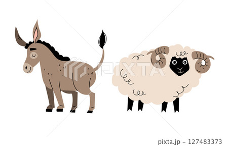 An adorable and charming donkey and sheep illustration designed specifically for kids 127483373