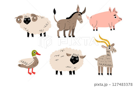 Adorable Farm Animals Cartoon Illustration with a Charming and Colorful Design for Children 127483378