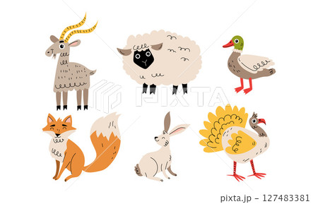 Charming and Adorable Illustrations Showcasing Farm and Wild Animals in a Fun Way 127483381
