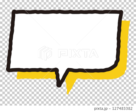 Hand-drawn yellow shadowed speech bubble, horizontal rectangle, 13 127483382