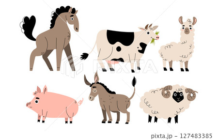 Farm Animals Collection Features a Horse, Cow, Pig, Goat, Donkey, and Sheep in total 127483385