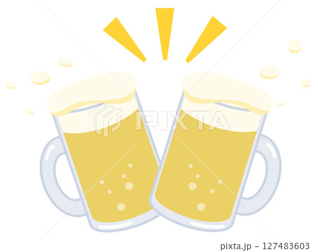 生ビール　乾杯　ジョッキ　夏　ベクターイラスト 127483603