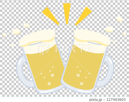 生ビール　乾杯　ジョッキ　夏　ベクターイラスト 127483603
