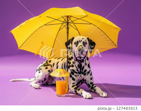 Purple Background with Dog and Juice Purple Background with Dog and Juice 127483813