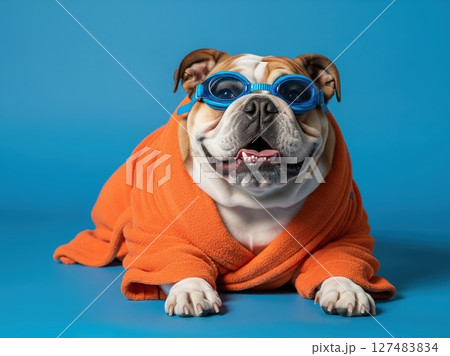 Cozy Bulldog in Goggles and Robe 127483834
