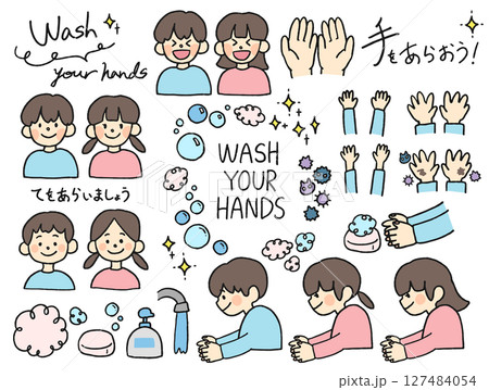 手洗いの手描きイラストセット 127484054
