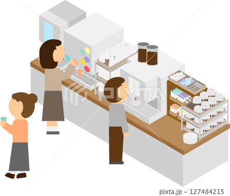 アイソメトリックなドリンクバーを利用する人のイメージ素材 127484215
