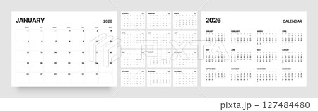 Monthly calendar layout for 2026. Planner diary. 127484480