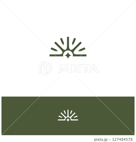 Half Sun shape and Stars outline style template background 127484578
