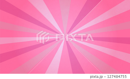 Retro rose pink sun rays on halftone bg. Pop art comic cartoon 127484755