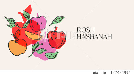 Colorful Shanah Tova vintage banner with hand drawn apples Colorful Shanah Tova vintage banner with hand drawn apples 127484994