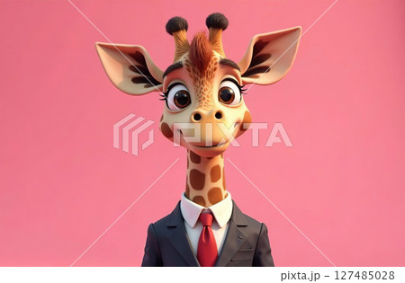 Cute giraffe children illustration, wild animal in clothes smile. AI Generative 127485028