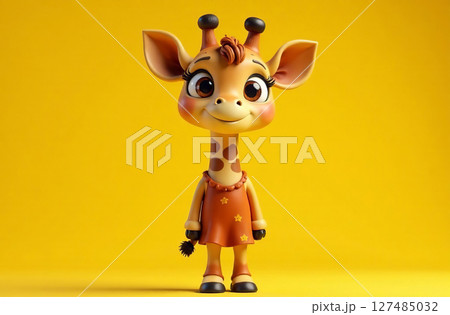 Cute giraffe children illustration, wild animal in clothes smile. AI Generative 127485032