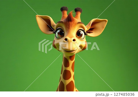 Cute giraffe children illustration, wild animal in clothes smile. AI Generative Cute giraffe children illustration, wild animal in clothes smile. AI Generative 127485036