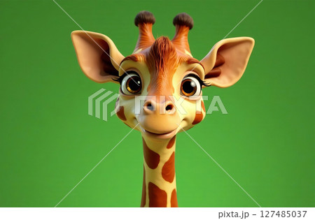 Cute giraffe children illustration, wild animal in clothes smile. AI Generative Cute giraffe children illustration, wild animal in clothes smile. AI Generative 127485037