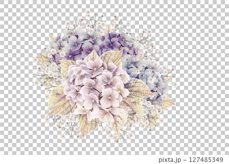A chic bouquet of hydrangeas combined with baby's breath A chic bouquet of hydrangeas combined with baby's breath 127485349