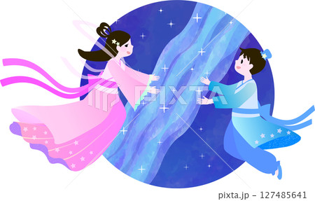可愛い織姫と彦星イラスト 127485641